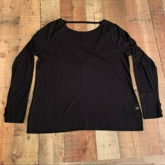 Gap fit black long sleeve workout top dry wicking breathable thumb holes - XXL - Picture 1 of 9